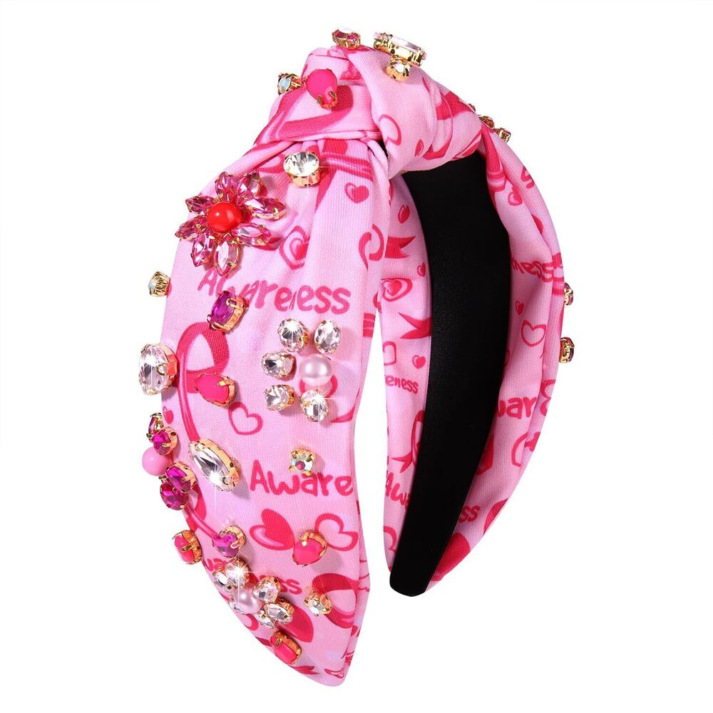1971 Breast Cancer Awareness Headband Pink Ribbon Headbands Crystal Flower